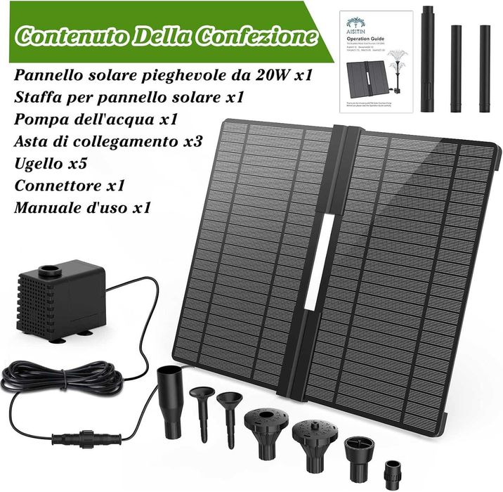 pompa de apa solară pentru exterior, pliabilă de 20 W cu suport reglabil, havuz solar pentru exterior