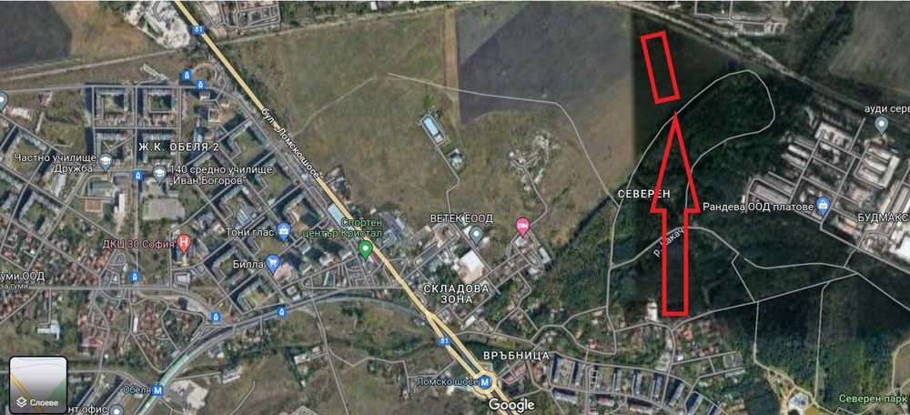 Продава се парцел  район Връбница с площ 5407 кв. м.