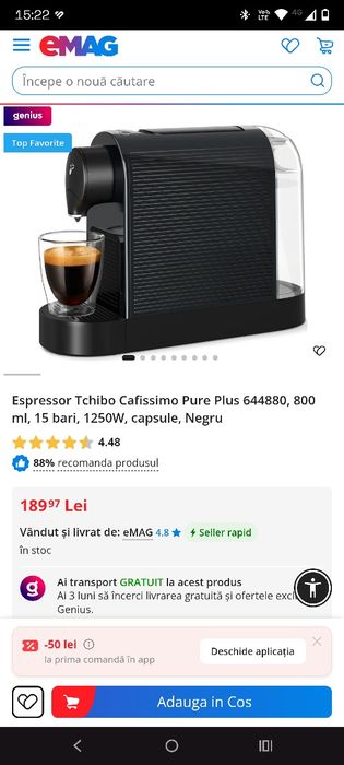 Vând Espressor Tchibo Cafissimo Pure Plus