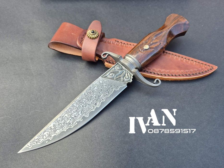 Ловен нож-Дамаска стомана VG10/96 слоя ламинат с кожена кания