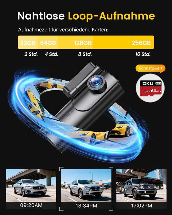 Camera de bord wifi 4K+1080P față/spate card SD de 64GB, GPS WiFi 5GHz, cameră auto IPS de 1.5” cu monitorizare a parcării, vedere nocturnă superioară