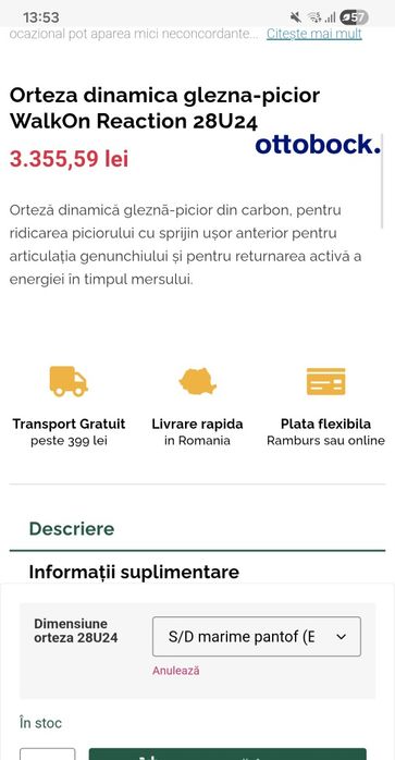 Orteza Ottobock picior căzut etc.