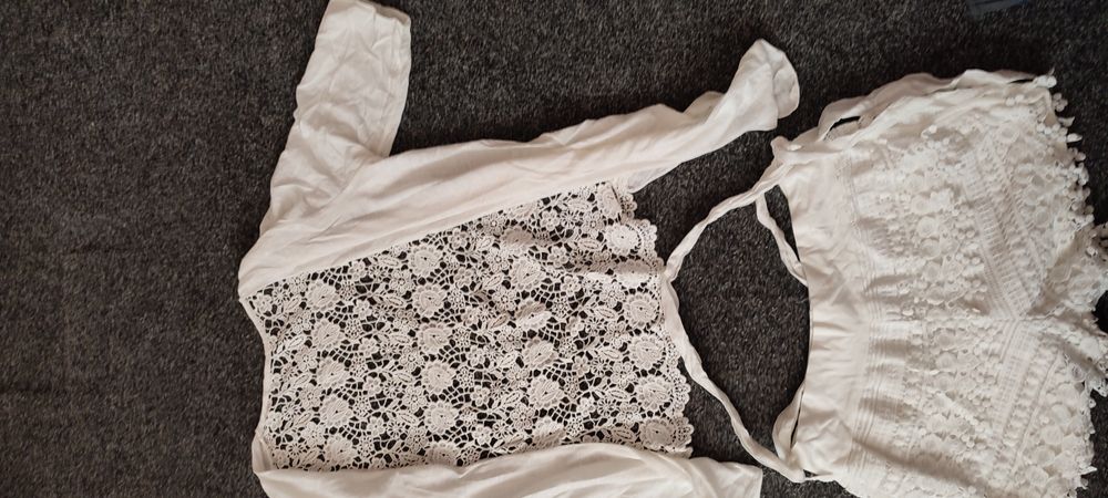 Costum dama 2 piese , mărimea S-M broderie alba