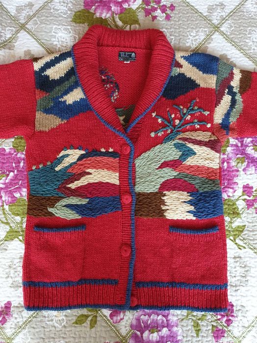 Cardigan lana traditional broderie rosu multicolor Dobrila