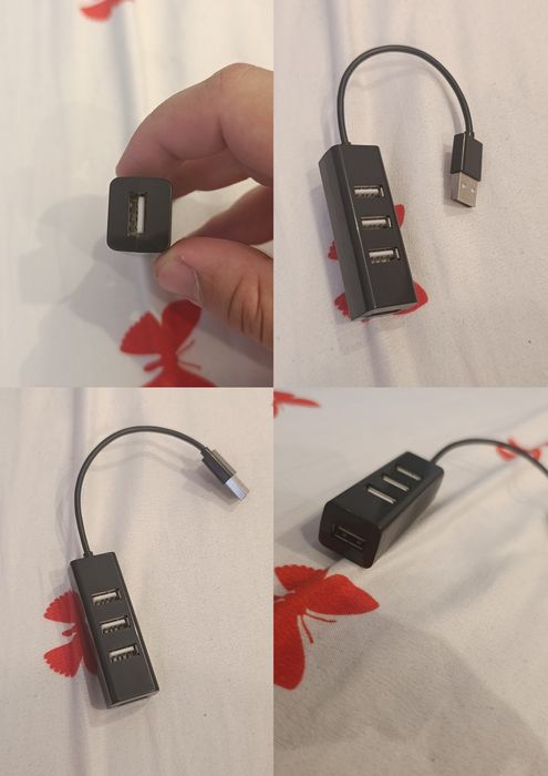 Hub USB Mini, 4 porturi, ultra subțire, Negru