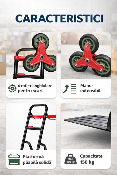 Carucior Transport Pliabil 6 Roti pentru Scari