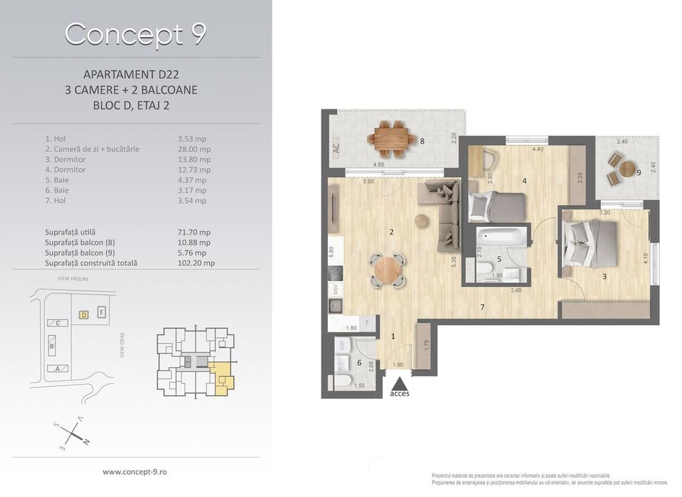 Apartament 3 camere - CONCEPT 9 ETAPA II - Direct de la dezvoltator