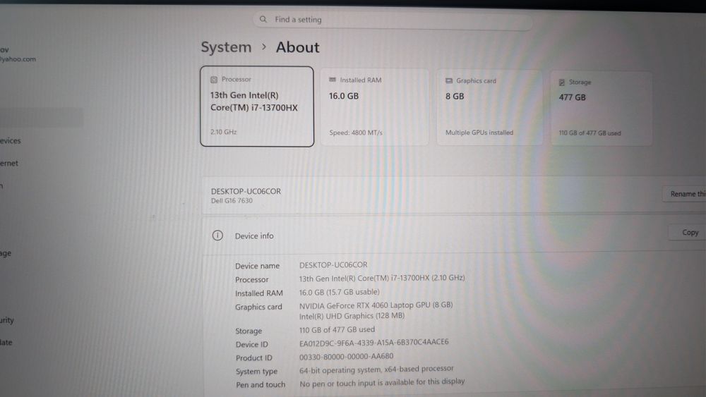 лаптоп Dell g16 7630