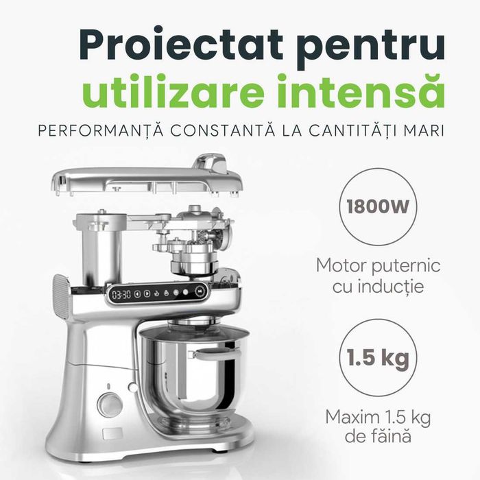 Vând Mixer cu bol profesional, 7L, 1800 W, 2.4 kg aluat, aproape nou