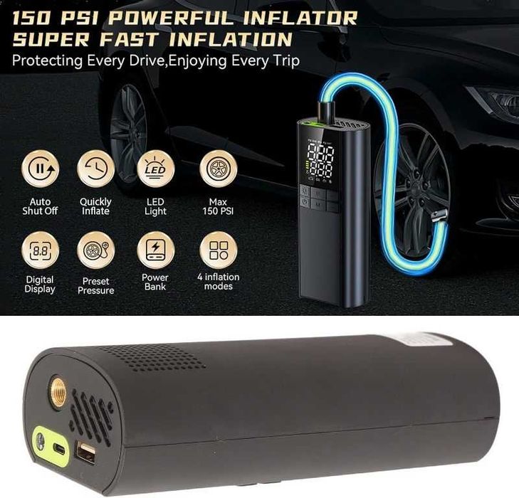 Мини безжичен компресор за гуми с батерия 8000mAh