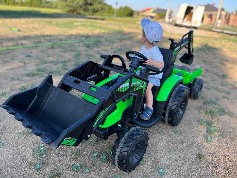 Tractor excavator electric pt copii cu remorca Autokids (2068) Verde