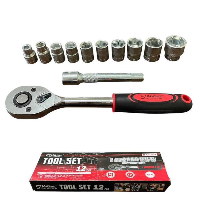 Комплект тресчотка с вложки STAHLMAYER – 12 части, 1/2" с удължител