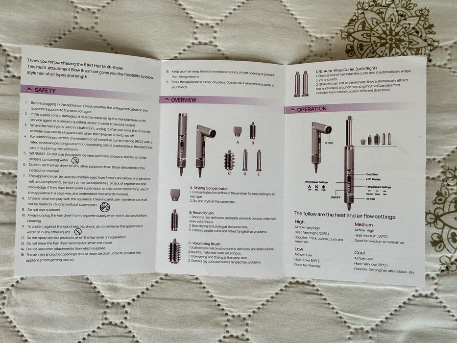 Мултистайлър 5 в 1 с Автоматично Къдрене Дисплей Йонизация Airwrap тип Dyson Сешоар Маша