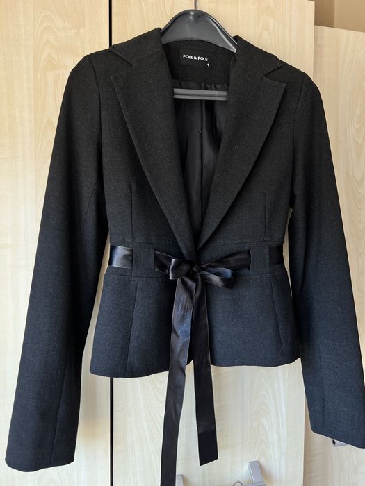 Графитено-сиво сако с панделка, размер S