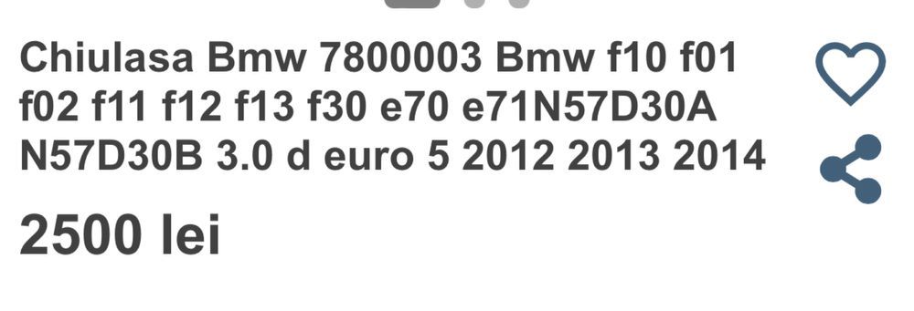 chiuloasa si capac bmw 3 litri diesel f01 f10 x5 x6