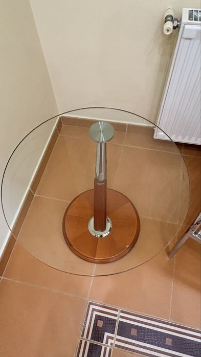 Masa Rotunda din Lemn Masiv si Sticla