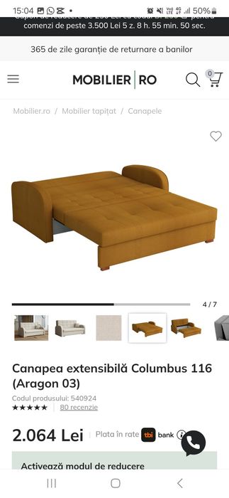 De vânzare canapea extensibilă elegantă și compactă