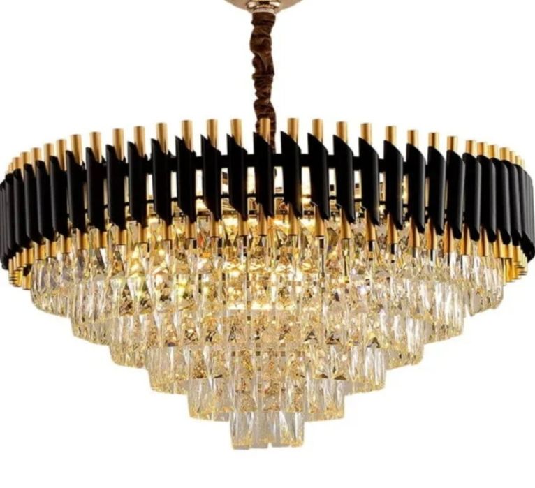 Candelabru din Cristal Negru și Auriu - Rotund 80 cm