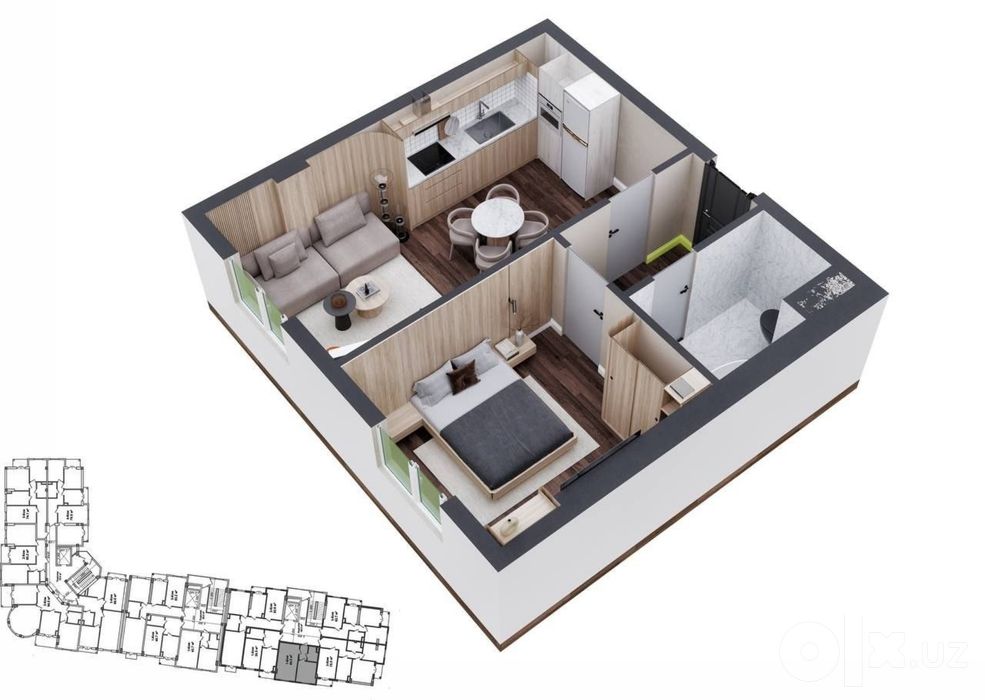 Ibn Sino | 44.2 m² | 2 xona | 10-qavat | Yangi uy | | Tashkent |