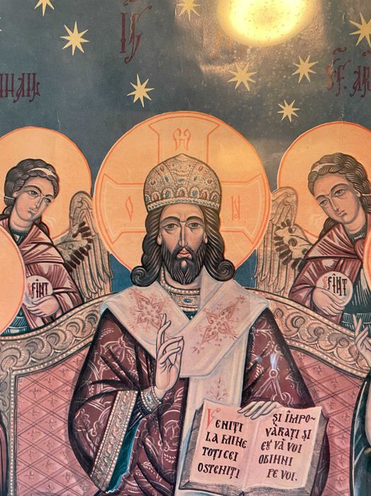 icoana veche cu geam  sf mihai si gavril  47x37cm icoana veche icoana