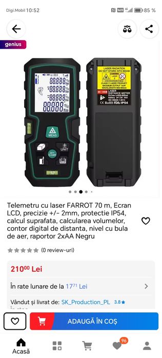 Telemetru cu laser 70m LCD precizie +/-2mm