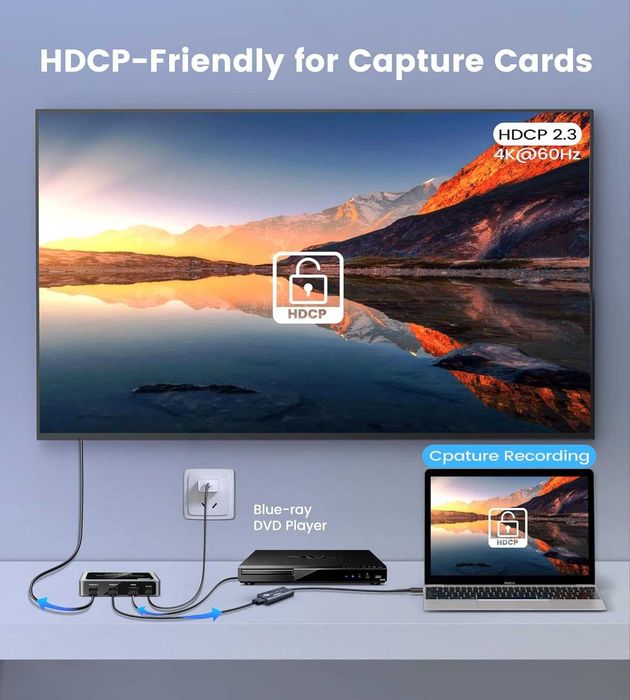 Splitter HDMI 4K-60Hz 1in 2 iout cu extractor audio,1x2+Toslink optic+coaxial+audio stereo de 3.5mm soundbar Dobly Vision/Atmos DTS 5.1CH HDCP2.3