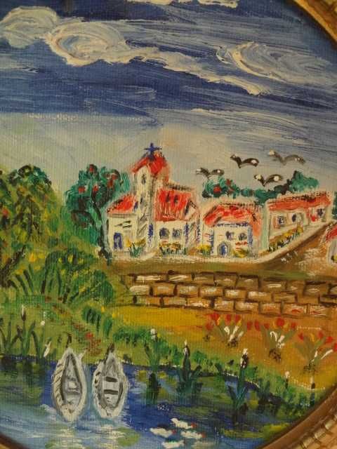 Овална картина с бронзова рамка