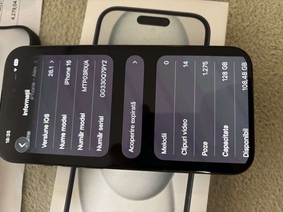 Vand schimb Iphone 15, factura eMag, garantie 2026, jmpecabil.