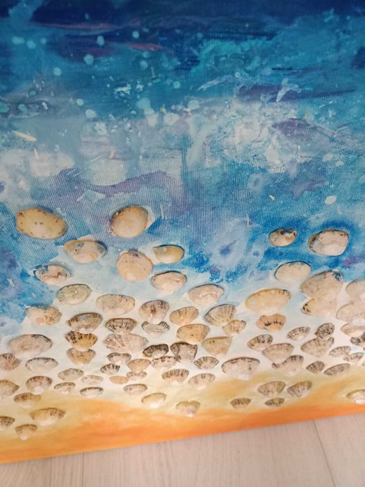 Tablou mare pictat pe pânză mare și scoici reale