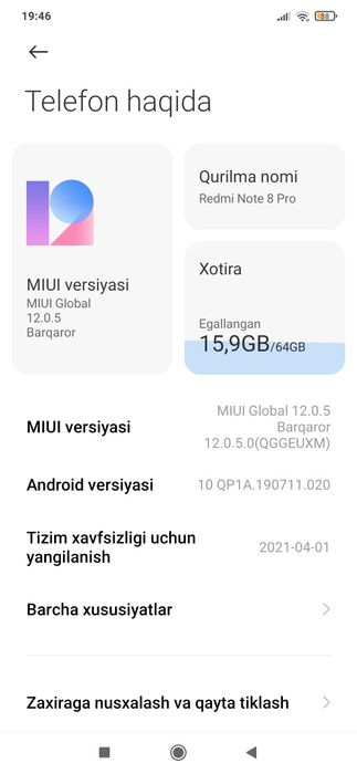 Redmi note 8 pro holati ideal karopka dakment bor.narxini kelishamiz‼️