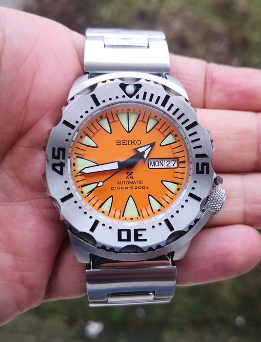Ceas automatic Seiko Mod Orange Monster Prospex brățară metalică