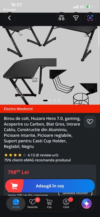 Masa Gaming culoare alb