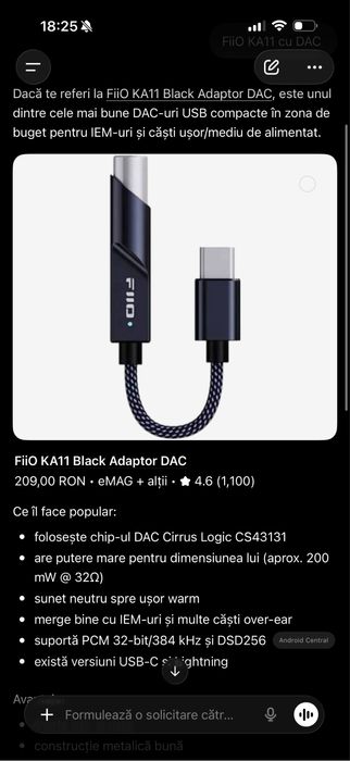 Dongle cu DAC, FiiO KA11