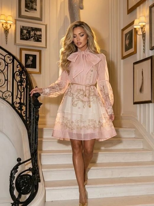 Уникална розова рокля Barbie от лен вискоза памук