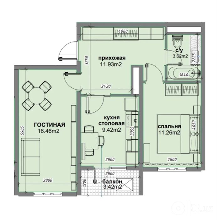 ЖК BASHKENT | 2-комн. 54,4 м² | Готовый ремонт
