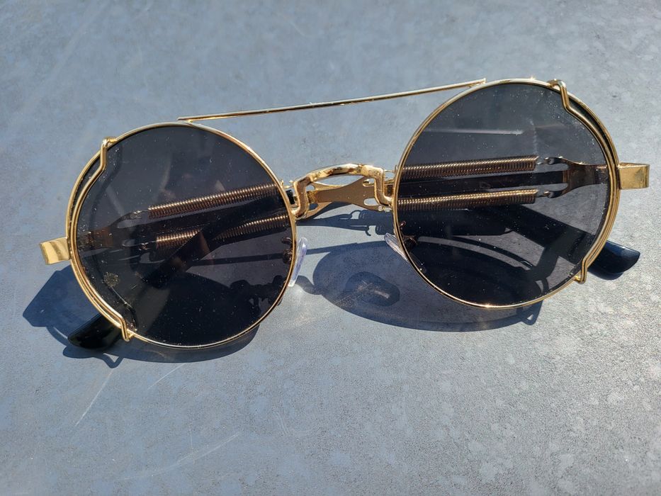 Ochelari Classic Retro Steampunk Cyber Sun Glasses Round Gold  Dark Lens