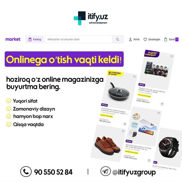 Telegram bot, Sayt, Mobil ilova, CRM/ERM