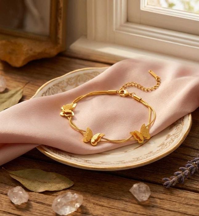 Cadou Ideal Premium Set Bratara Cercei Colier Otel Inox Placat Aur 18K