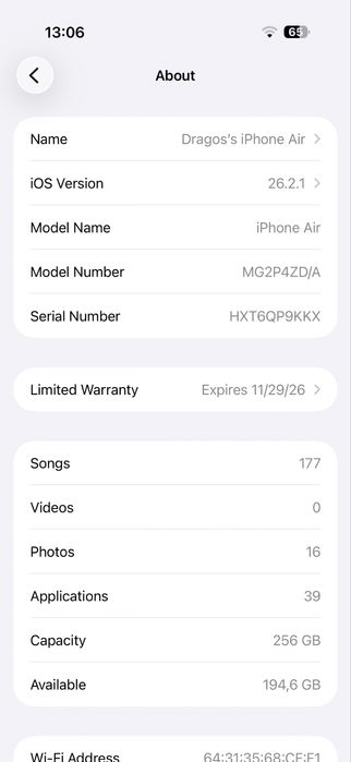 iPhone Air Sky Blue 256GB | Garanție Apple | Stare impecabilă