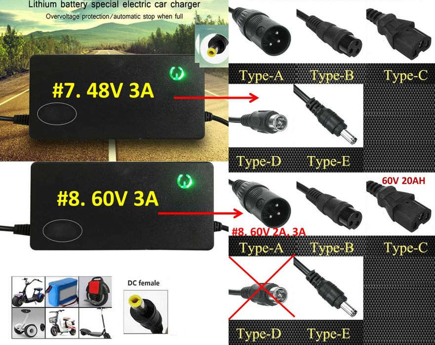 Incarcator baterie  bicicleta scuter electric 36V 48V 60V Nou!