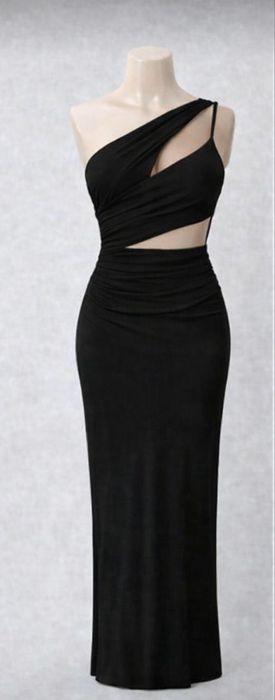 Нова елегантна дълга черна рокля с едно рамо – Размер S