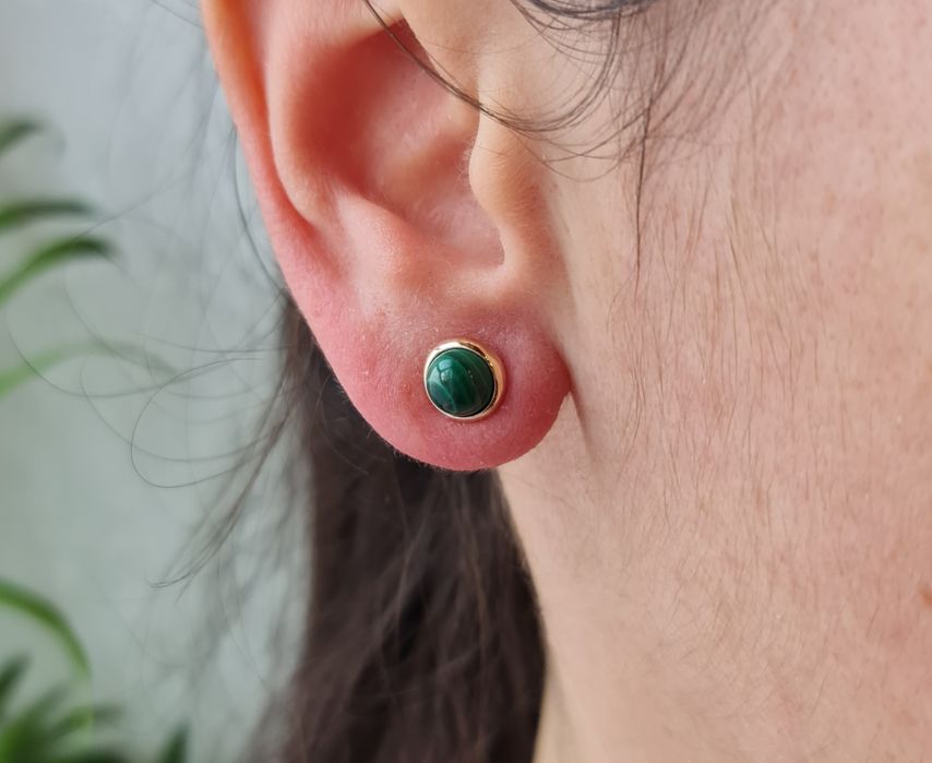 Cercei aur galben 14k cu malachit natural