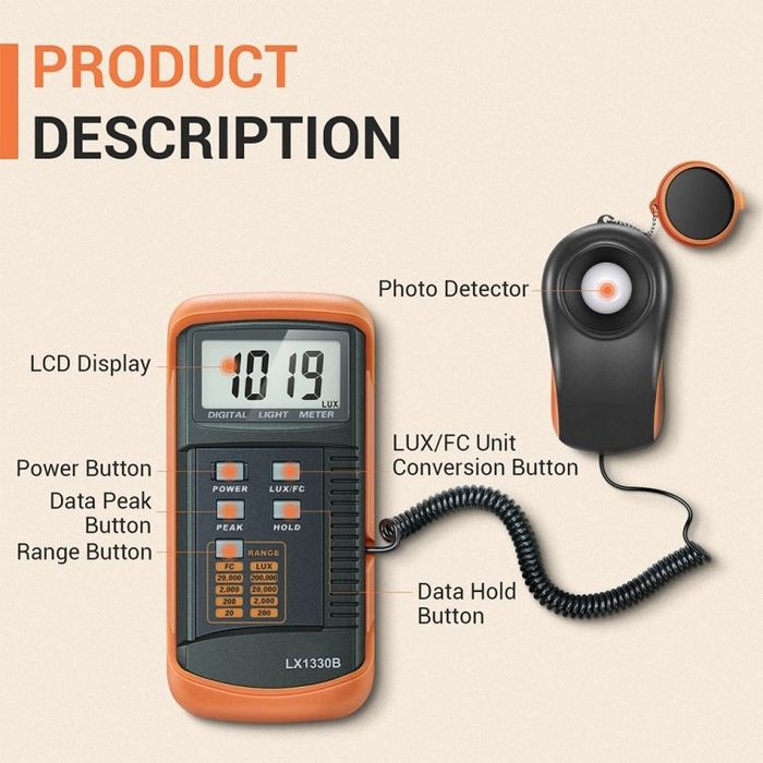 Măsurător digital de lumină LX1330B pentru utilizare în interior și exterior
