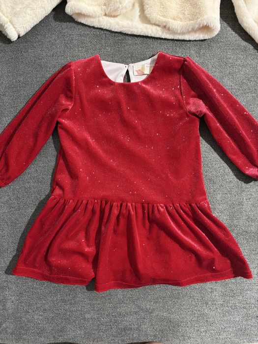 Rochie de ocazie cu sclipici + jacheta din blana, marimea 86.