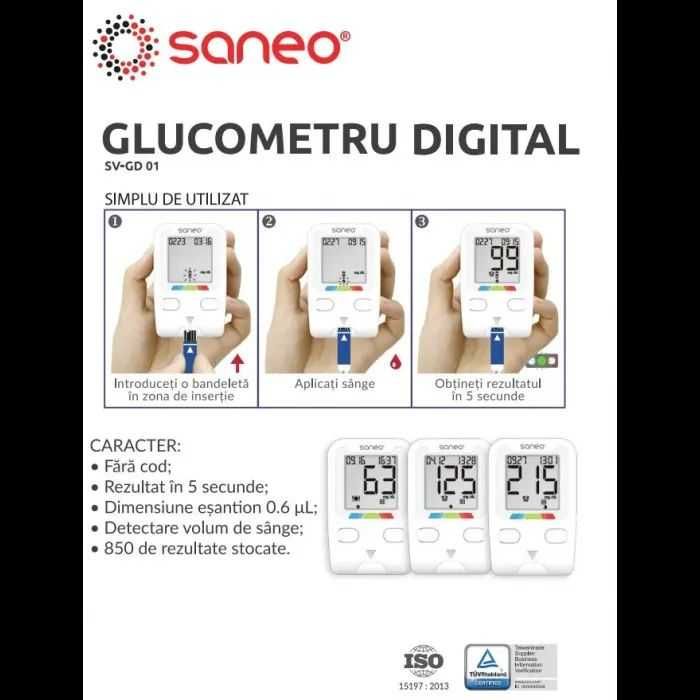 Glucometru fără cod, memorie mare capacitate măsurare precisă glicemie