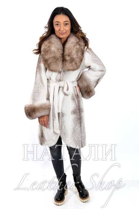 Кожух от алпака с косъм Ава Melange