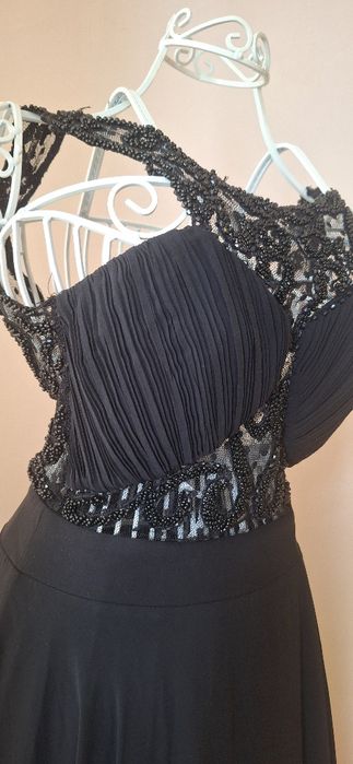 Черна Бална Дълга Рокля с Тюл - S