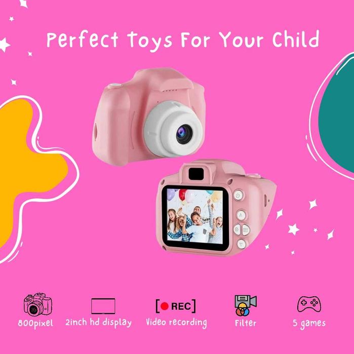 Детски дигитален фотоапарат  2'' дисплей, Full HD видео +32GB SD розов
