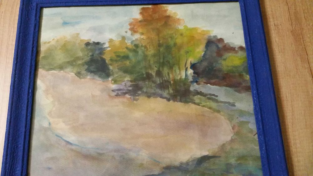 Чудесен пейзаж с езеро. Картина, рисувана с акварел.