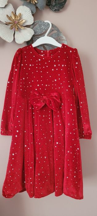 Rochie catifea, roșu intens, deosebită, 5/6 ani, Noua